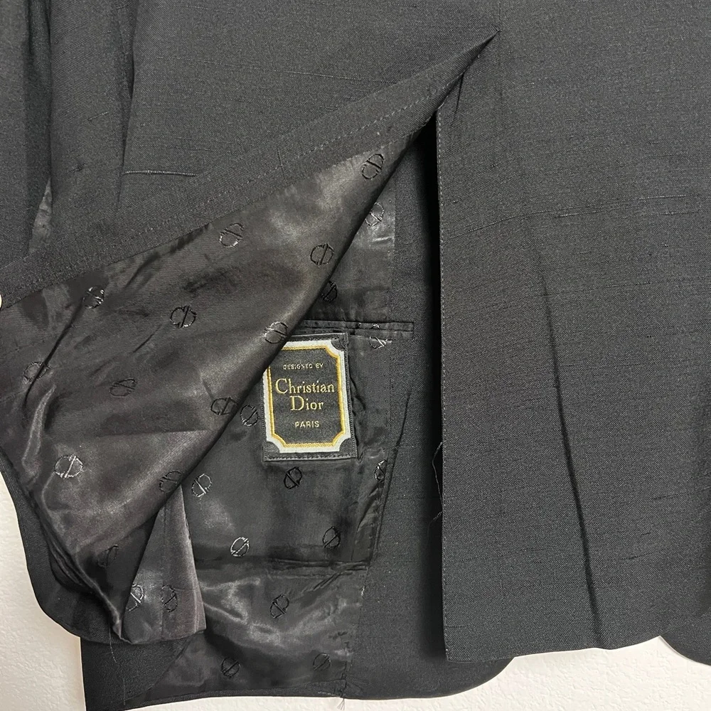 Vintage Christian Dior 100% Silk Blazer Men's‎ 2-Button Black ACTWU USA 80s 90s